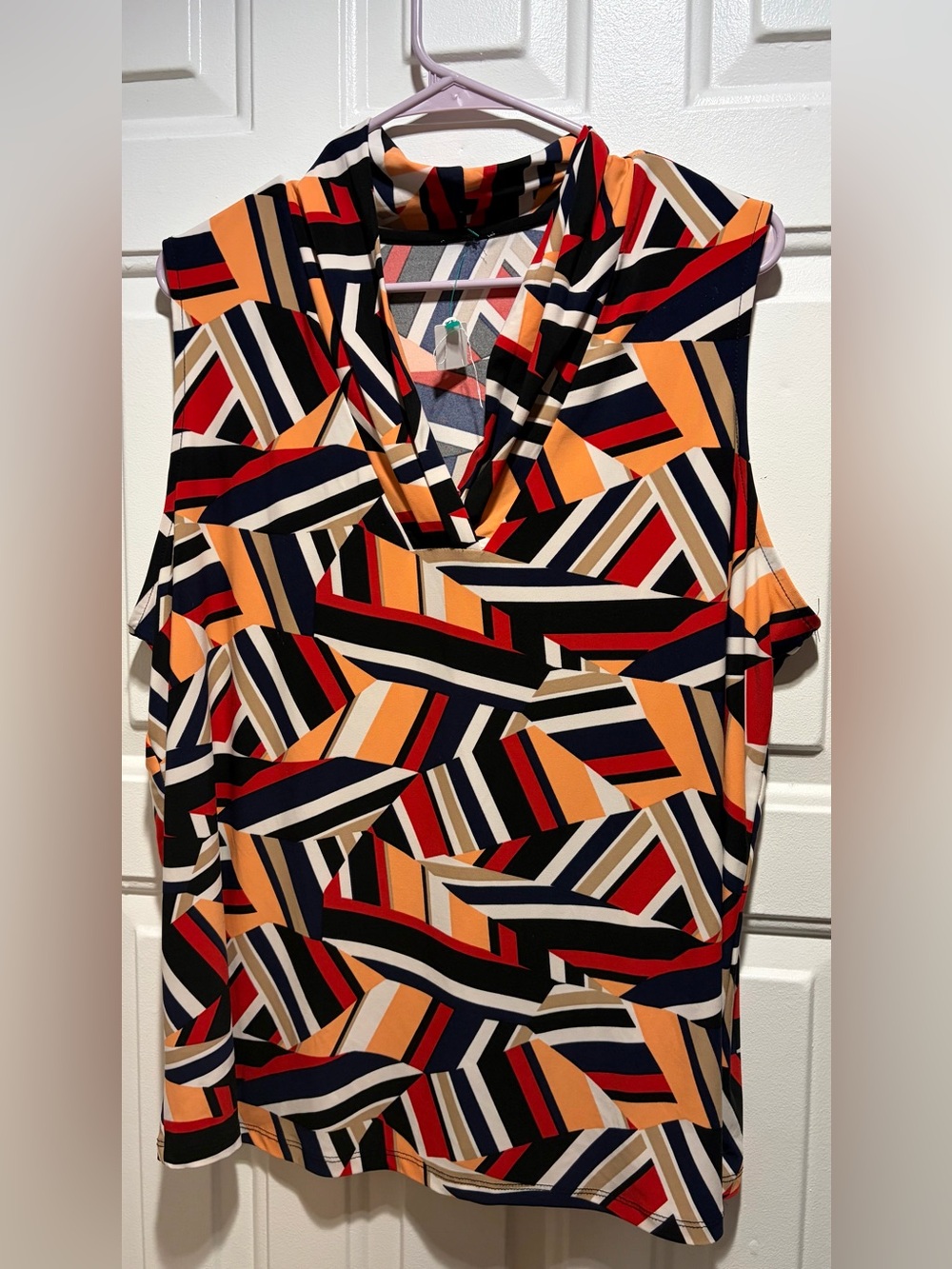 Sleeveless Geometric Print Drape Neck Top in Multi-Color
